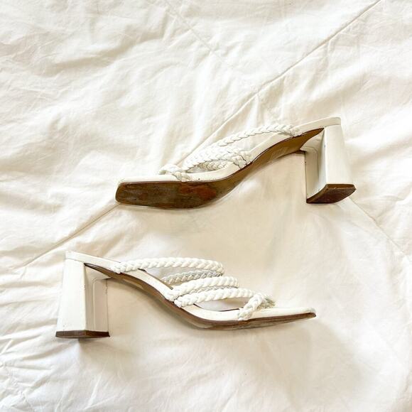 Steve Madden White Braided Strap Block Open Toe Heel Sandals Women’s Size 8 - Picture 2 of 7